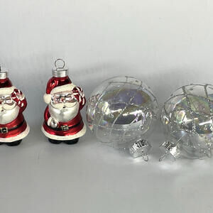 Blown Glass Christmas‎ Tree Ornaments LOT of 4 Clear Balls and Santa